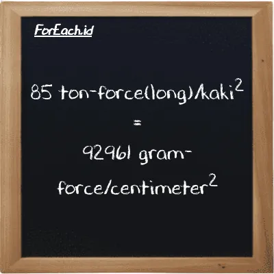 85 ton-force(long)/kaki<sup>2</sup> setara dengan 92961 gram-force/centimeter<sup>2</sup> (85 LT f/ft<sup>2</sup> setara dengan 92961 gf/cm<sup>2</sup>)